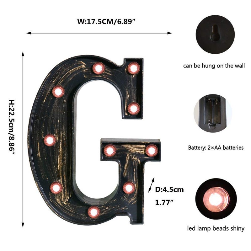OYCBUZO Golden Black Led Marquee Letter - Industrial, Vintage Style Light Up Alphabet Letter Sign for Cafe Wedding Birthday Party Christmas Lamp Home Bar Initials Decor - G - Image 5